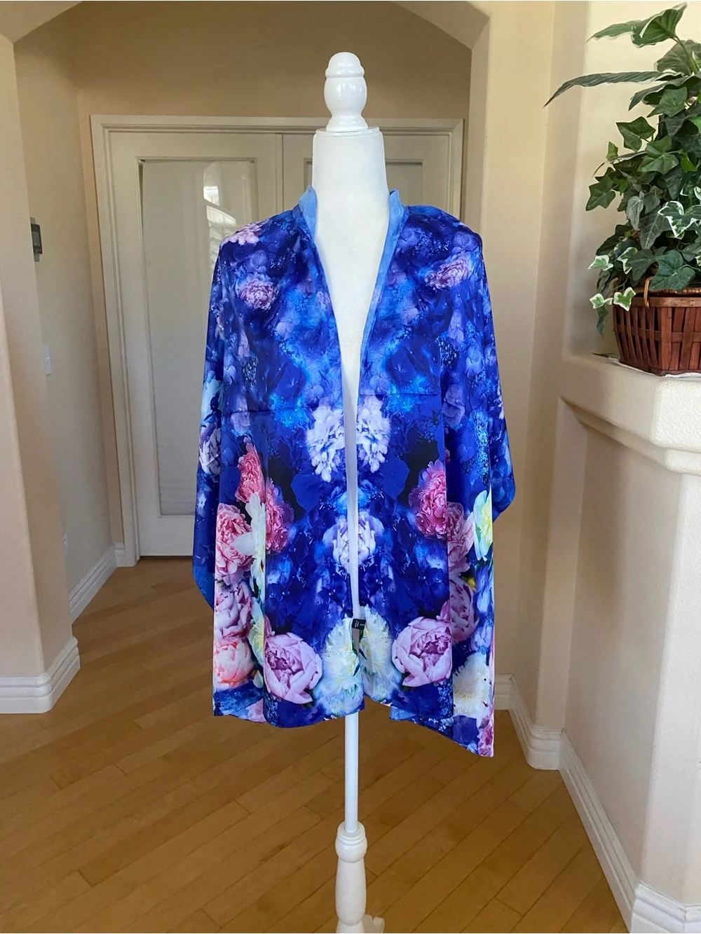 Silk Blue Floral Wrap Scarf Top